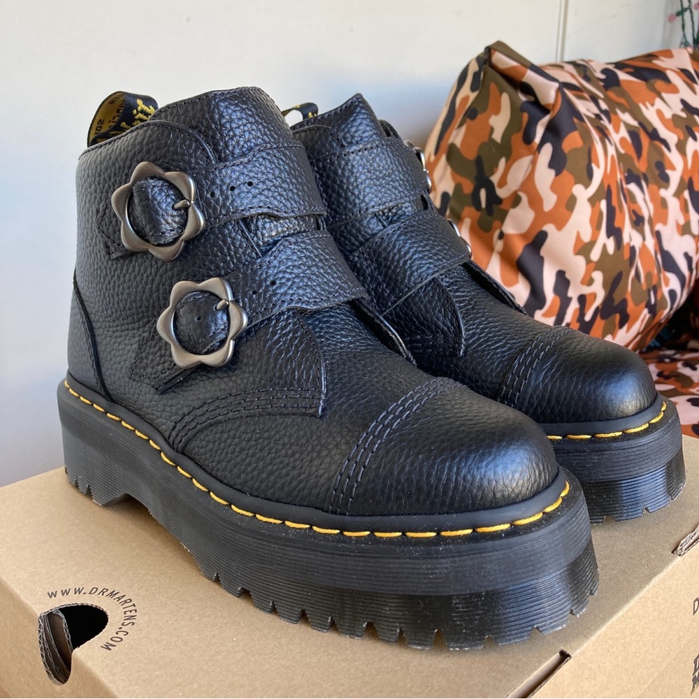 Dr. Martens Black Ankle Boots with Silver Buckles